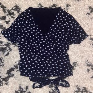 Navy blue brandy crop wrap top